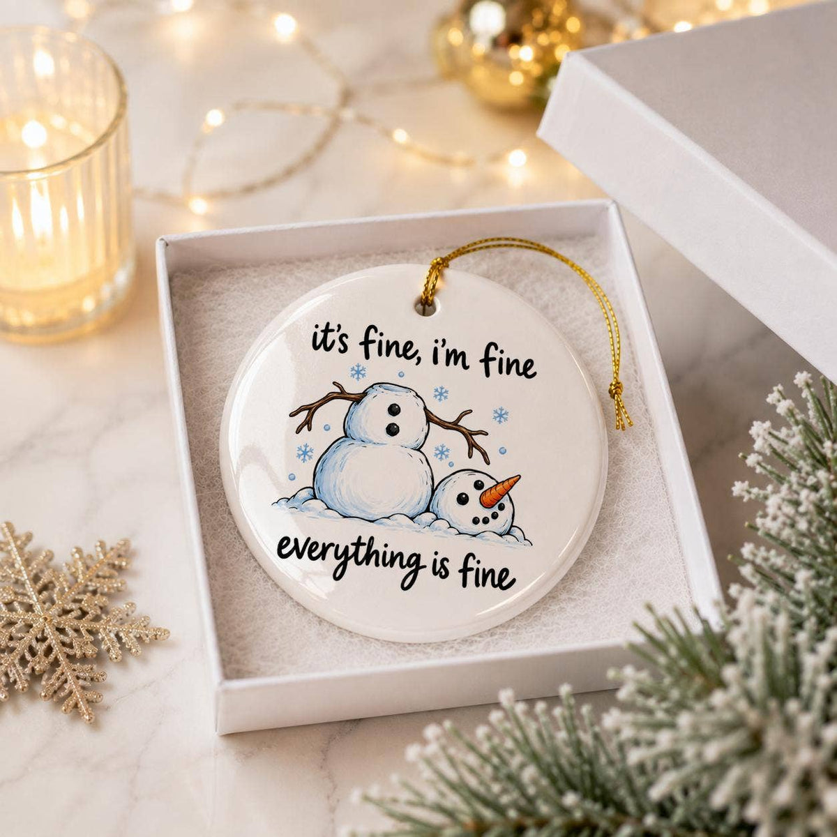 Funny Snowman Quote Ceramic Ornament for Christmas Decor