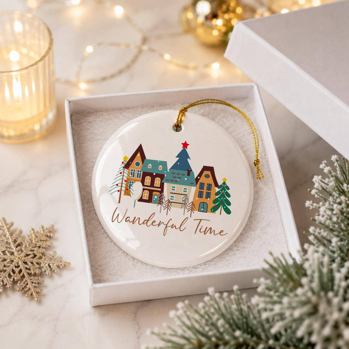 Charming Village Scene Ceramic Christmas Ornament Keepsake
