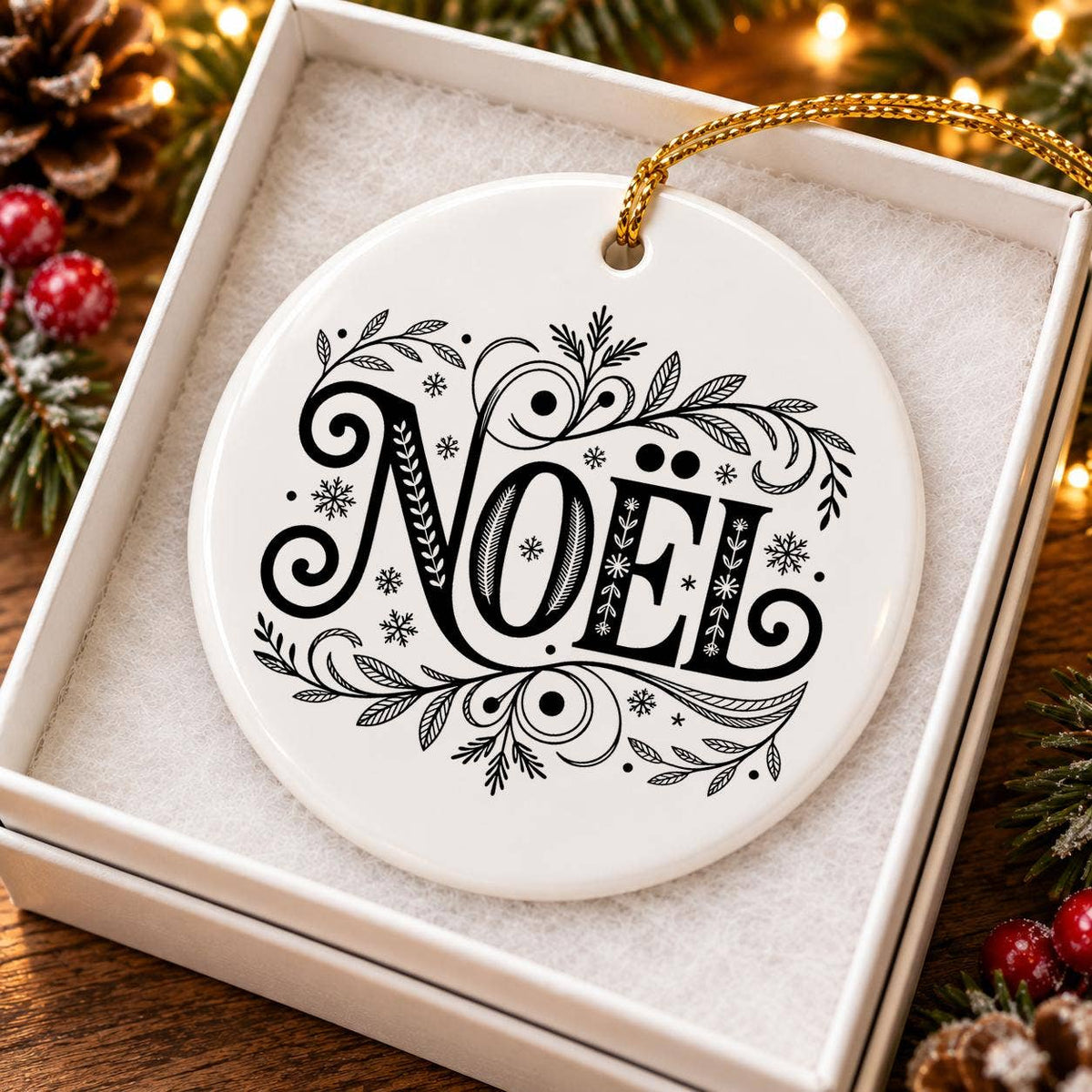 Noel Ceramic Ornament With Gift Box