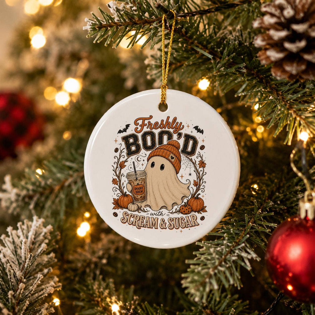 Freshly Bood Ghost & Pumpkin Ceramic Halloween Ornament