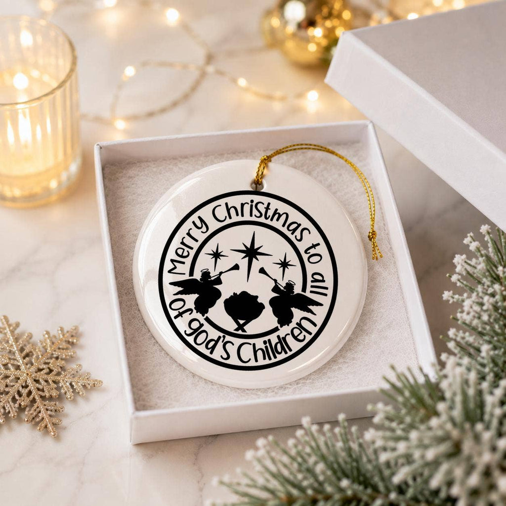 Merry Christmas Angels Ceramic Ornament Gift Boxed