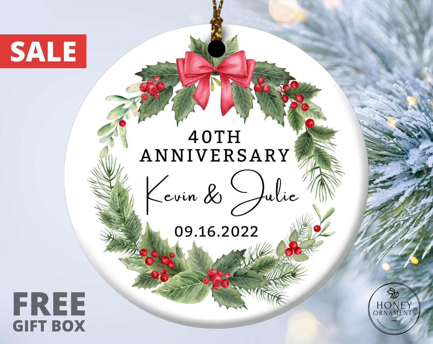 40th Anniversary Gifts for Husband, 40th Anniversary Gift for Parents, Personalized Anniversary Ornament, Wedding Gift, 40 Year Anniversary
