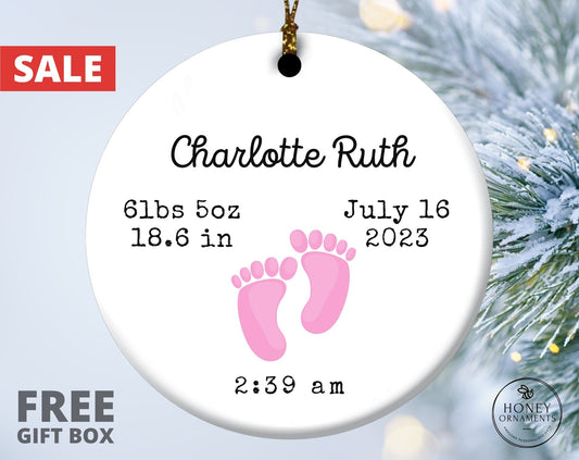 Personalized Newborn Birth Stats Ornament Baby Birth Stat Baby First Christmas Ornament Baby Birth Announcement Newborn Footprints Keepsake