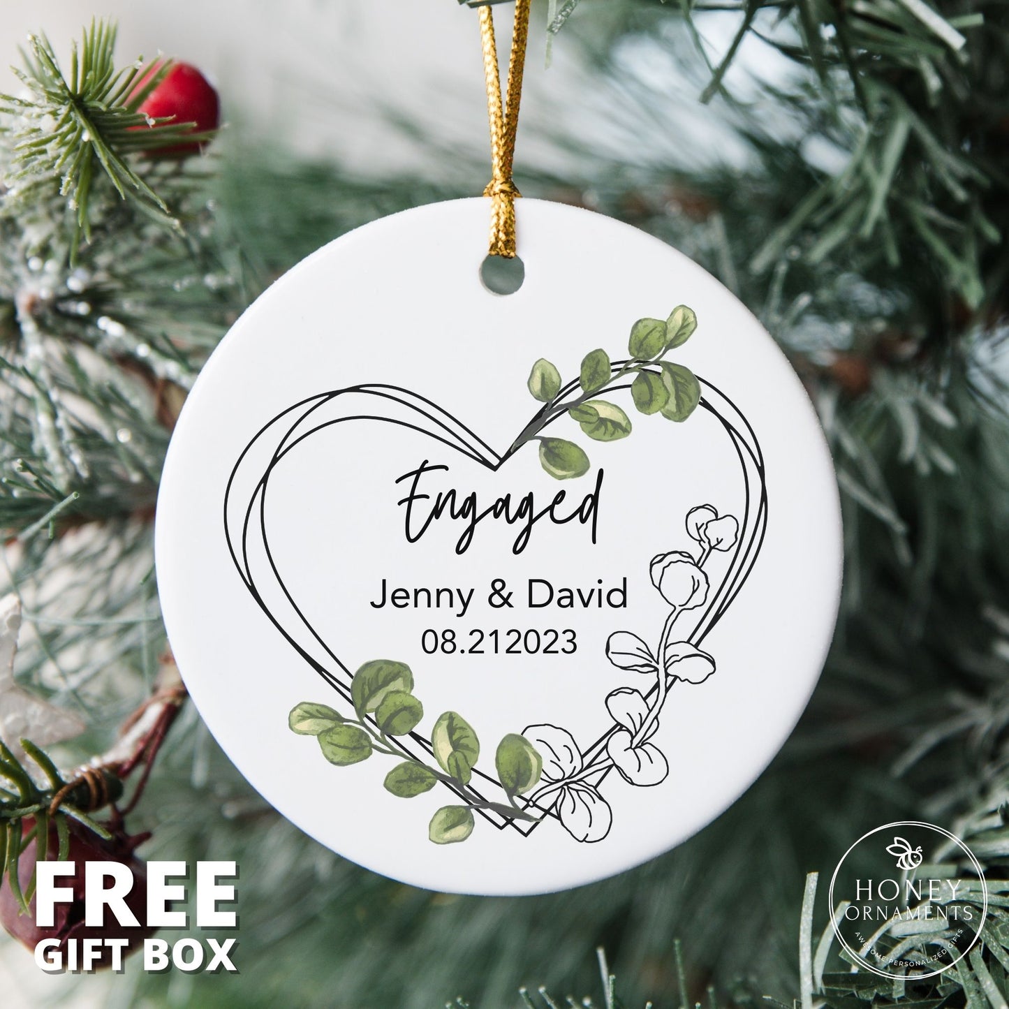Engaged Christmas Ornament - Personalized First Christmas Engaged - Custom Engagement Keepsake - Engaged Ornament - Engagement Gift - 2023