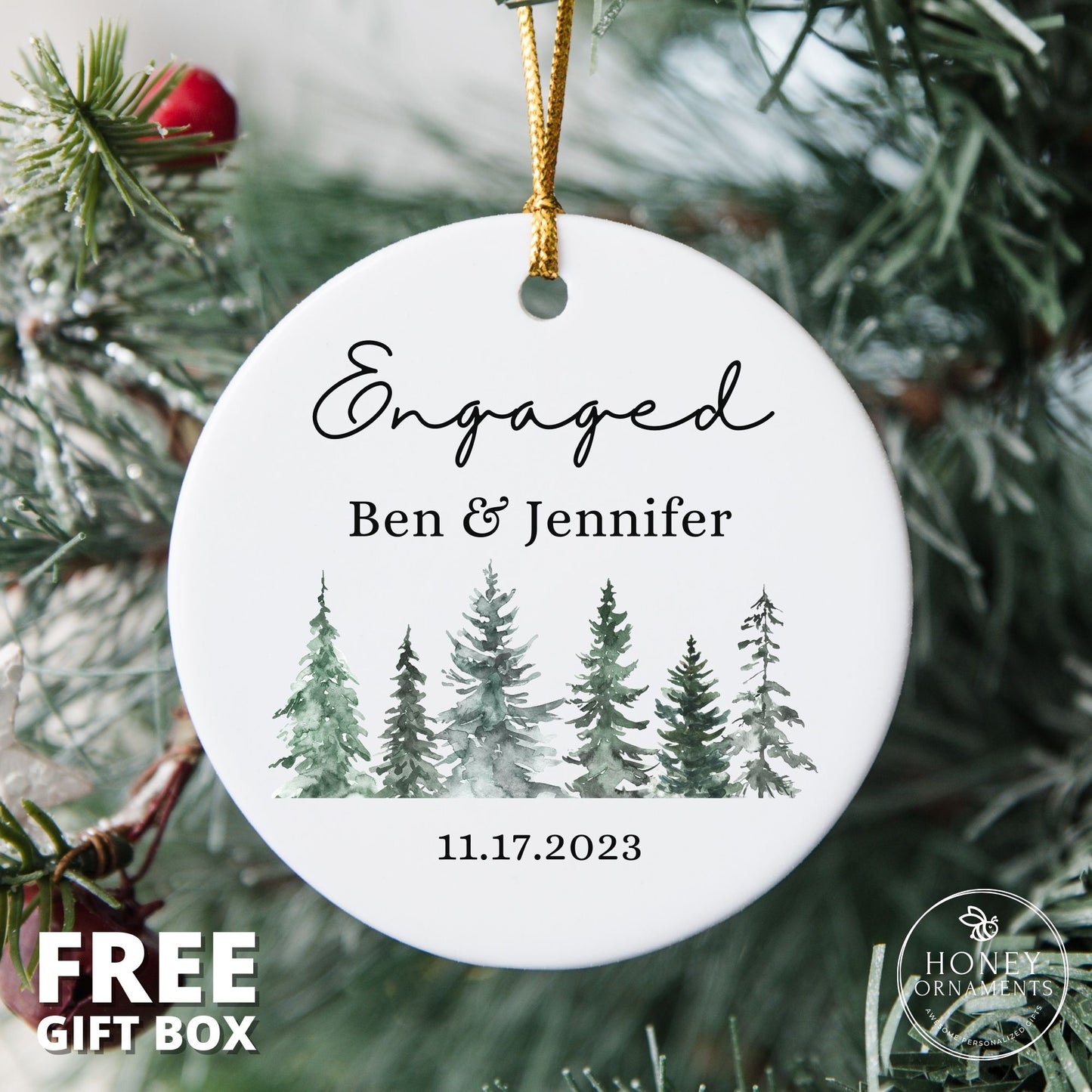 Engaged Christmas Ornament Personalized - First Christmas Engaged - Custom Engagement Keepsake - Engaged Ornament - Engagement Gift - 2023