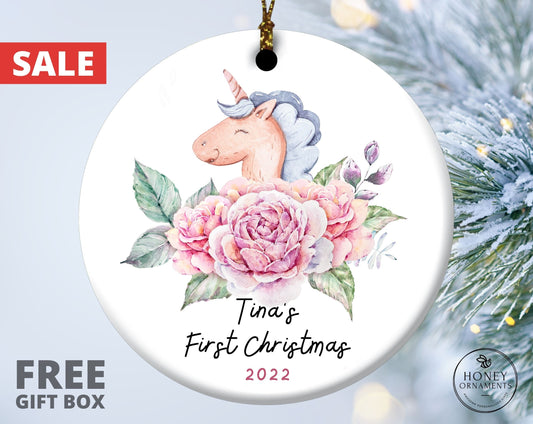 My First Christmas Ornament for Girl, Baby's First Christmas Ornament 2023, Personalized Unicorn Baby Ornament, Baby's 1st Christmas Gift
