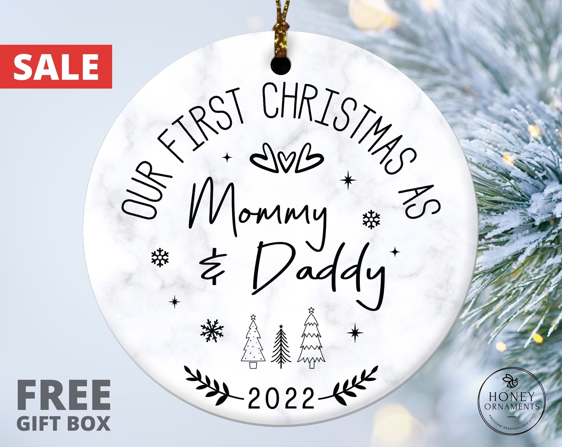 New Parents Ornament, New Parents Expecting Parents Gift, Baby Announcement, Our First Christmas as Mommy and Daddy, New Parents Gift