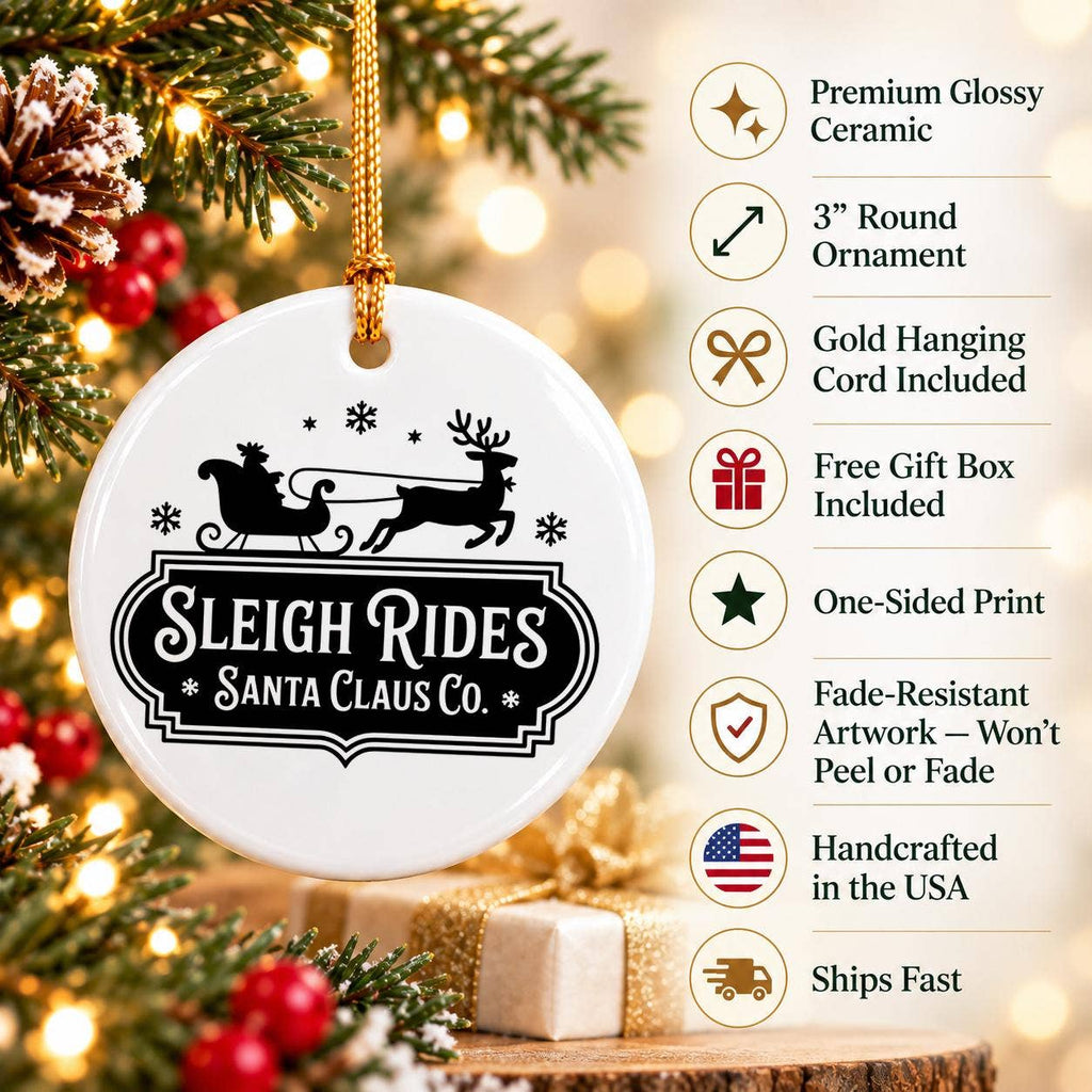 Sleigh Rides Ceramic Ornament with Gift Box