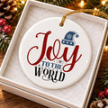 Joy to the World Ceramic Ornament with Winter Hat Design
