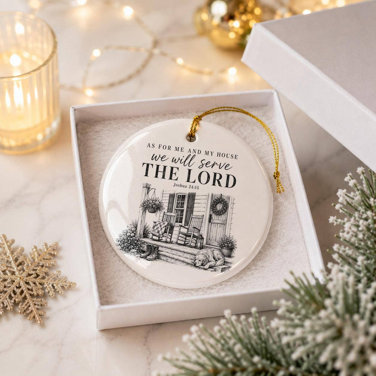 Ceramic Ornament with Joshua 24:15 Inspirational Quote