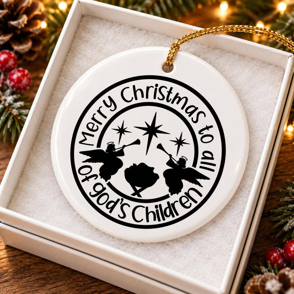 Merry Christmas Angels Ceramic Ornament Gift Boxed
