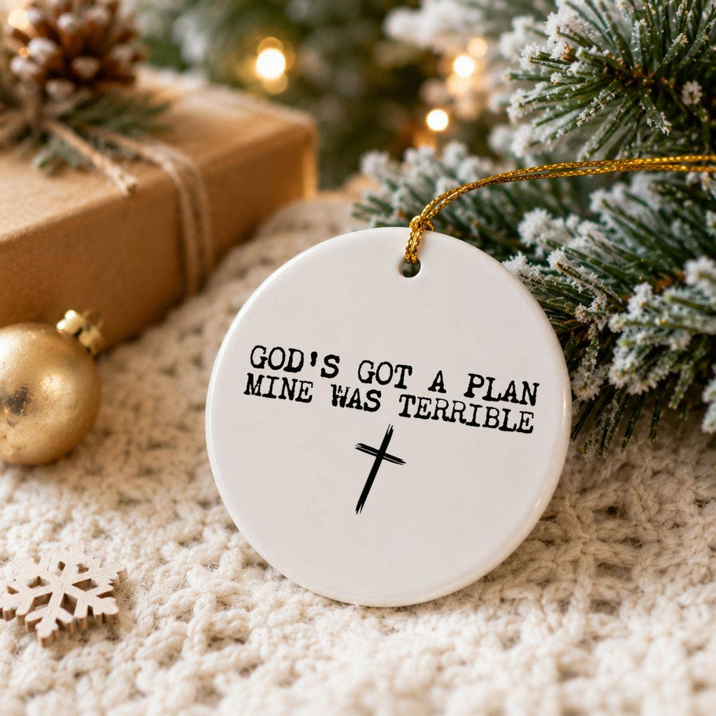 Gods Plan Ornament: Ceramic Cross Christmas Gift Keepsake