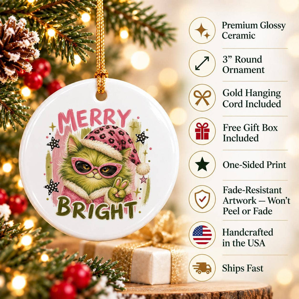 Festive Cat Ceramic Ornament with Sunglasses for Christmas