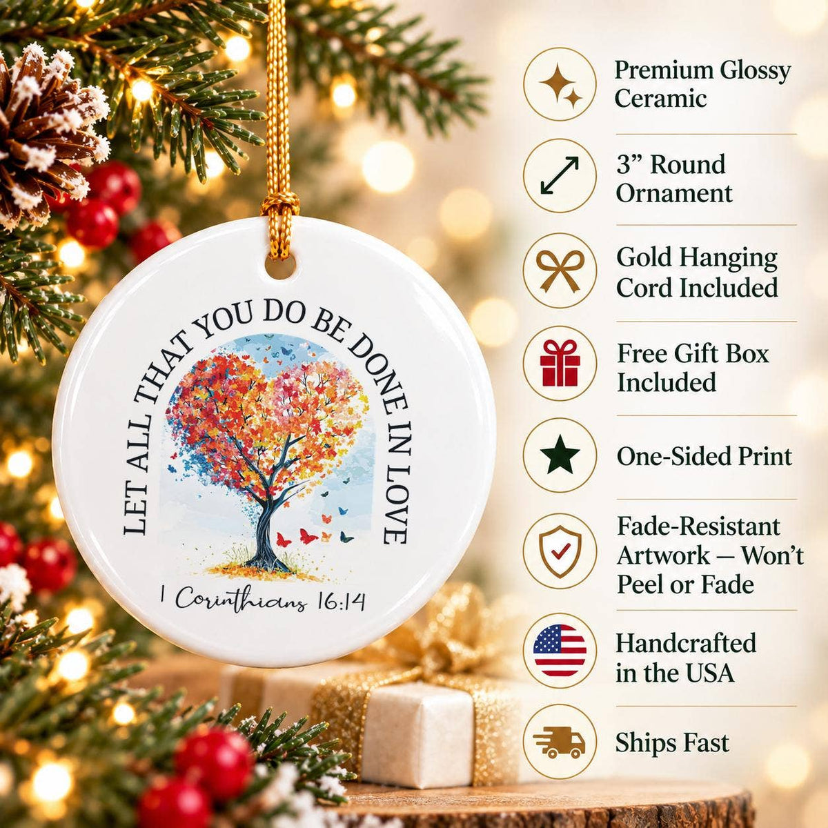 Tree of Love Ceramic Ornament with Heart-Shaped Tree Design