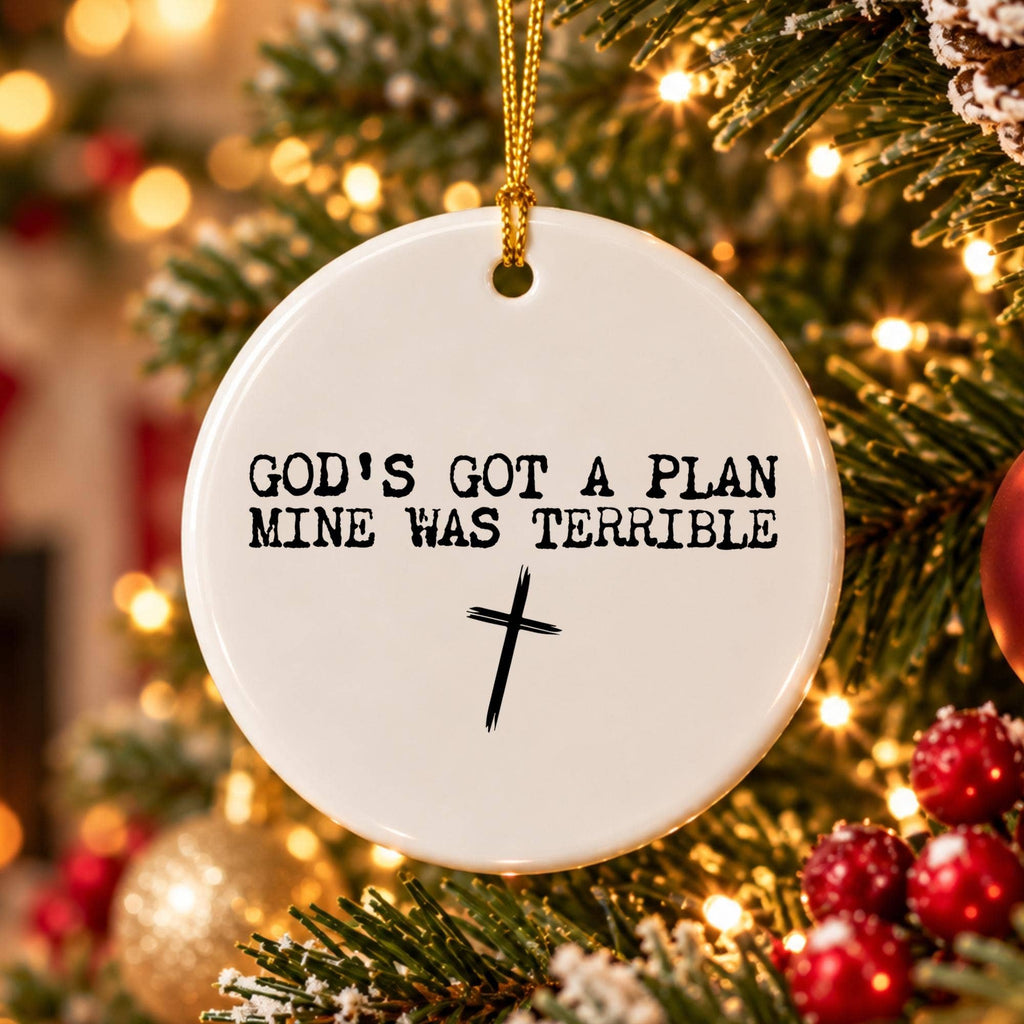 Gods Plan Ornament: Ceramic Cross Christmas Gift Keepsake