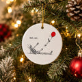 Humorous Ceramic Skeleton Ornament with Balloon in Gift Box