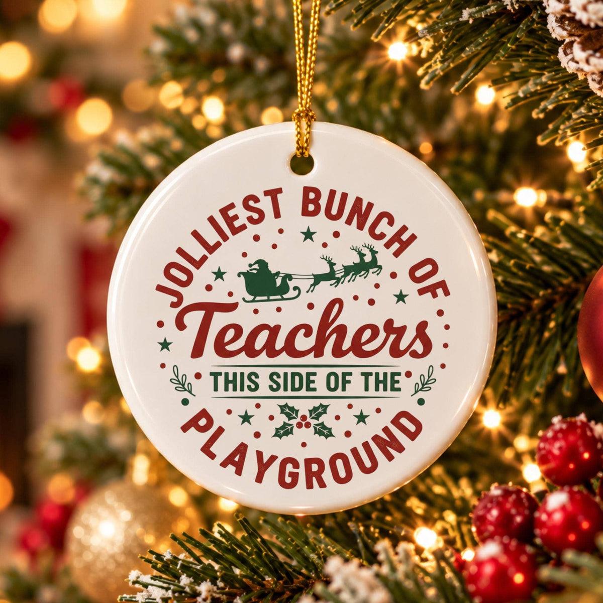 Jolly Teachers Christmas Ceramic Ornament Gift Box