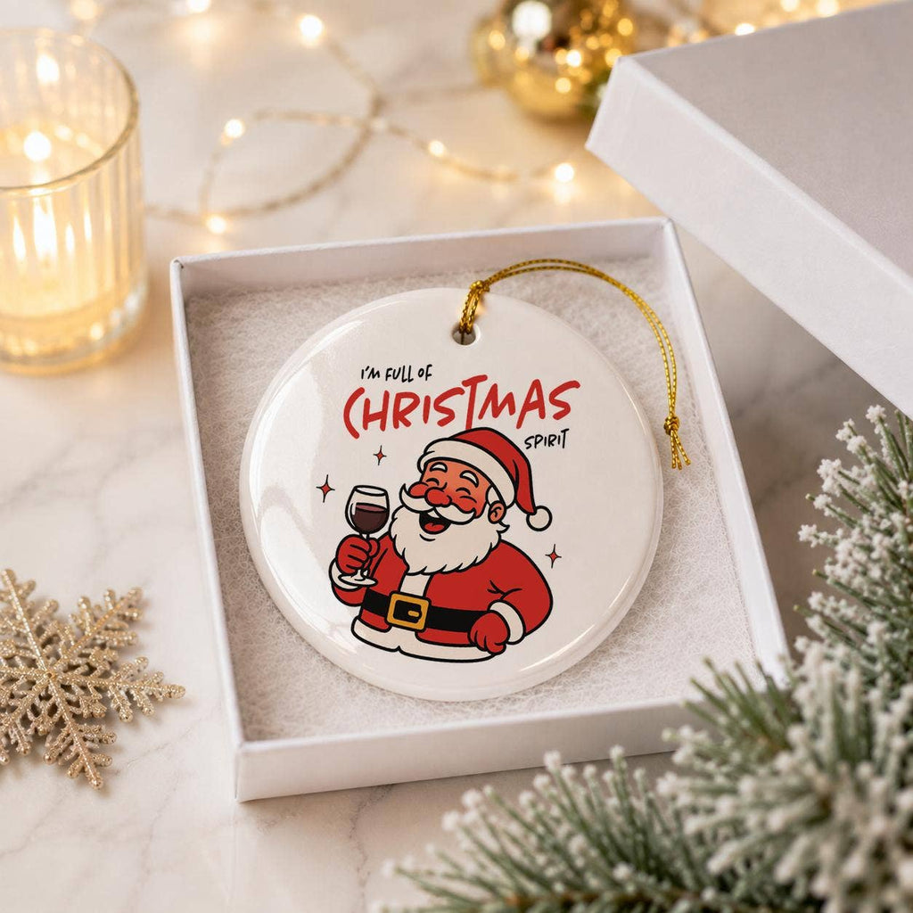 Santa Christmas Spirit Ceramic Ornament with Box