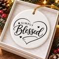 Simply Blessed Glossy Ceramic Ornament with Heart Motifs