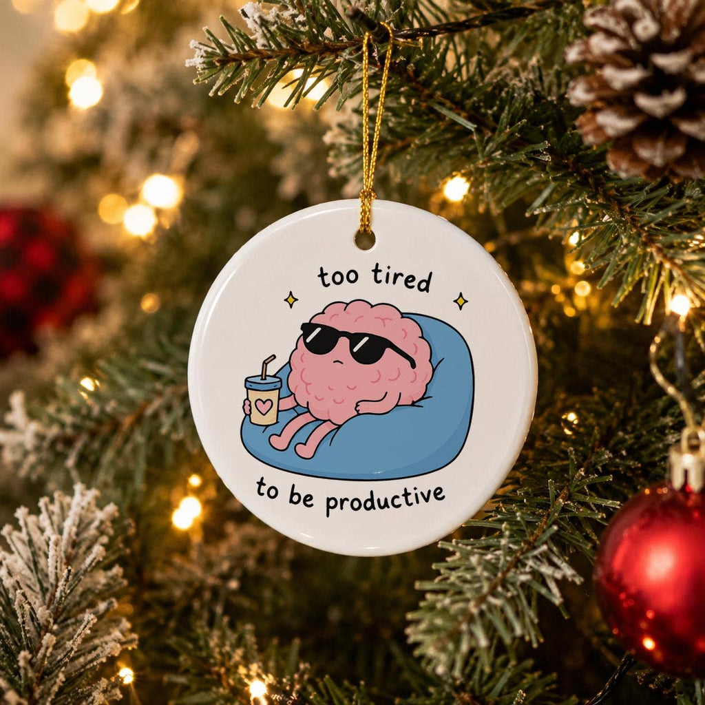 Whimsical Lazy Brain Ceramic Ornament for Festive Humor