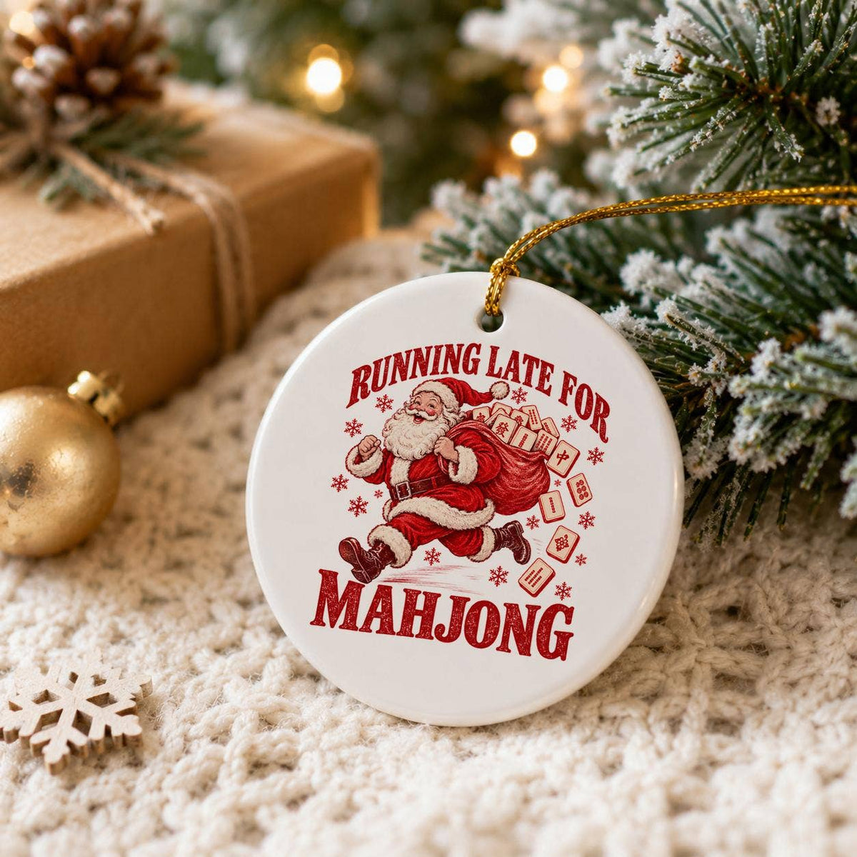 Santa Mahjong Christmas Ceramic Ornament Gift Boxed