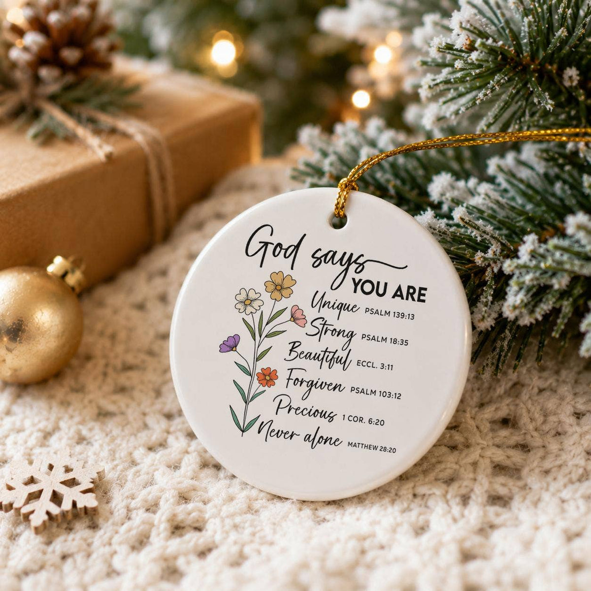 Inspirational Floral Scripture Ceramic Ornament Gift