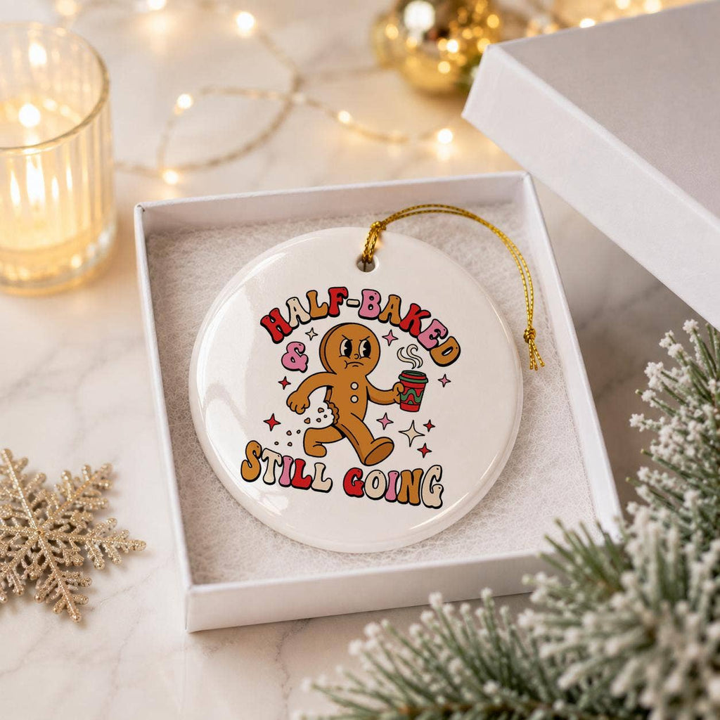 Whimsical Gingerbread Ceramic Ornament with Coffee Cup Charm