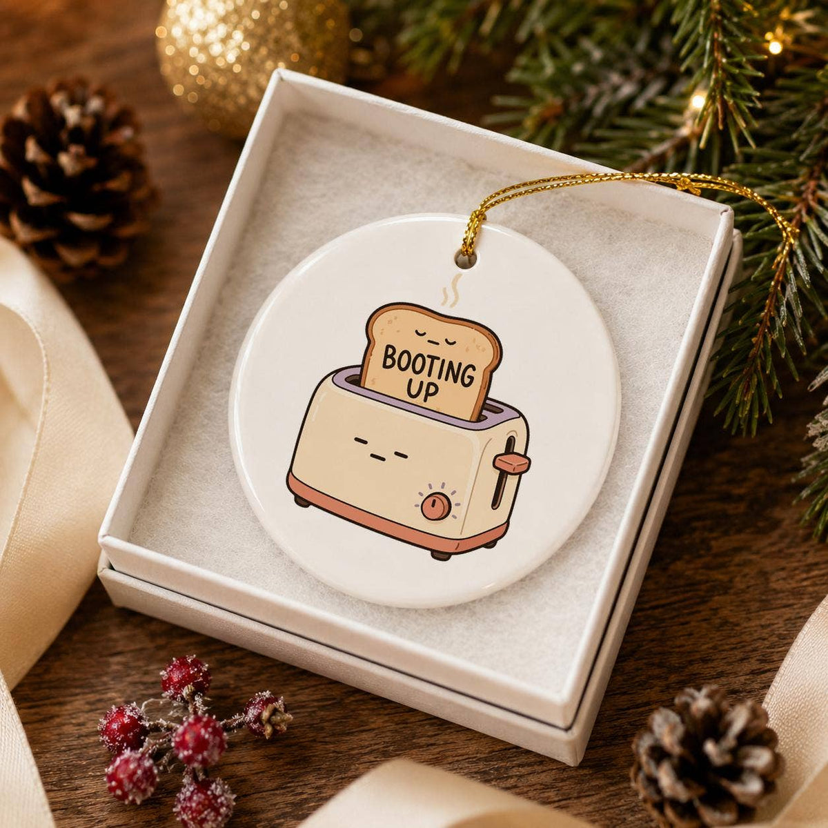 Humorous Toaster & Toast Ceramic Christmas Tree Ornament
