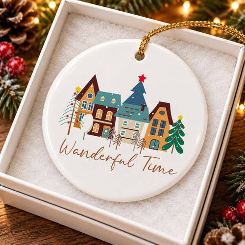 Charming Village Scene Ceramic Christmas Ornament Keepsake