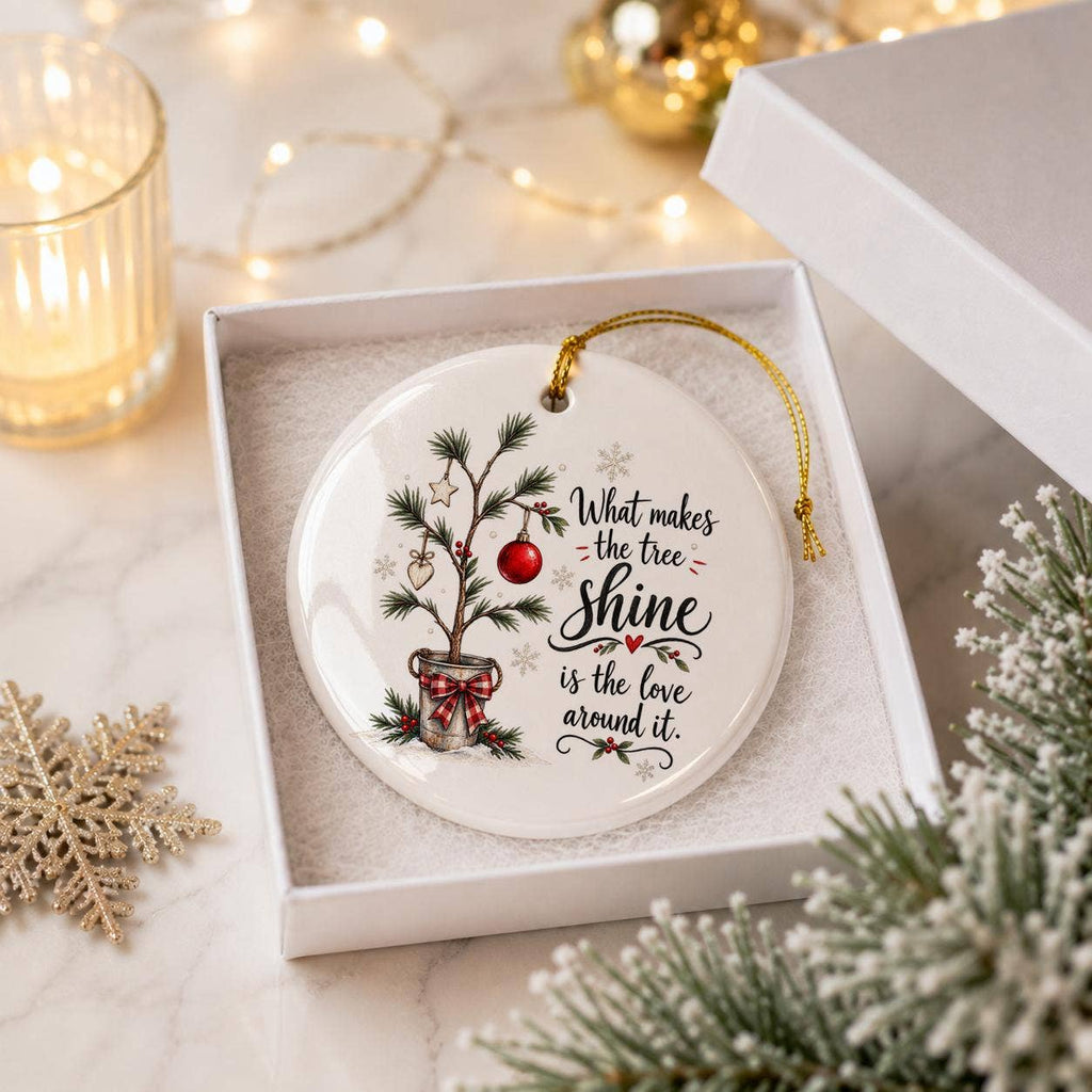 Heartfelt Sentiment Ceramic Ornament with Pine Tree & Stars