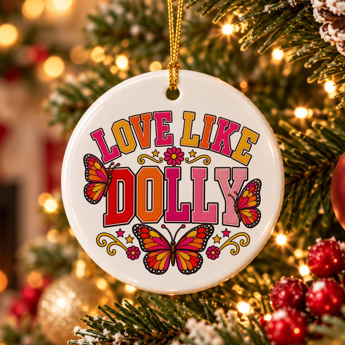 Love Like Dolly Music Lover Ceramic Ornament w/ Butterflies