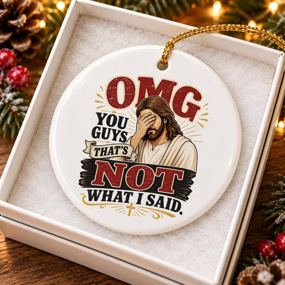 Humorous Ceramic Christmas Ornament with Jesus Design