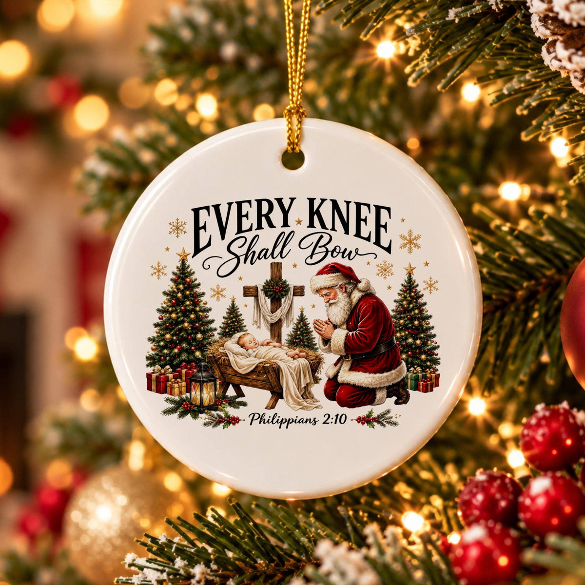 Ceramic Christmas Ornament with Santa and Nativity