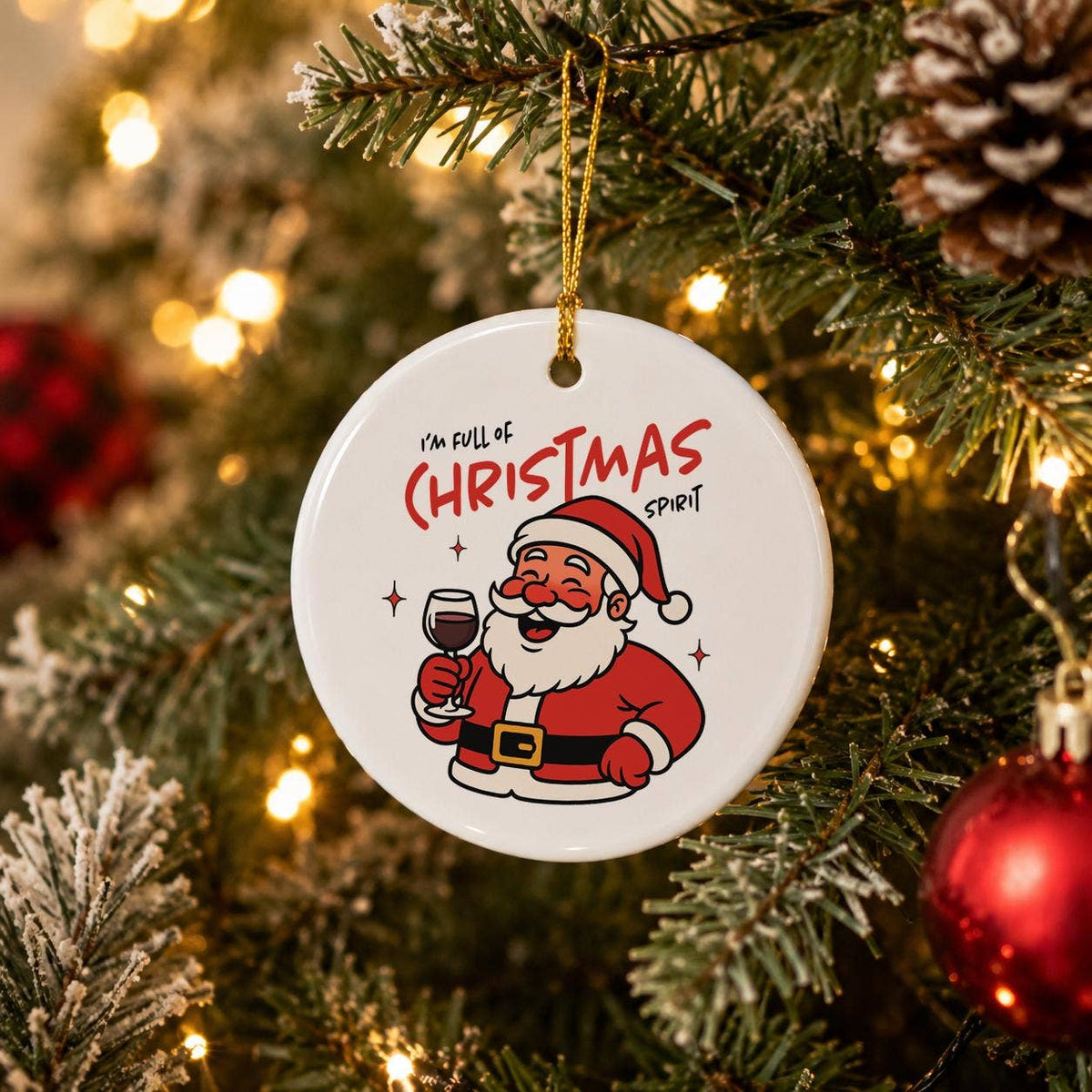 Santa Christmas Spirit Ceramic Ornament with Box
