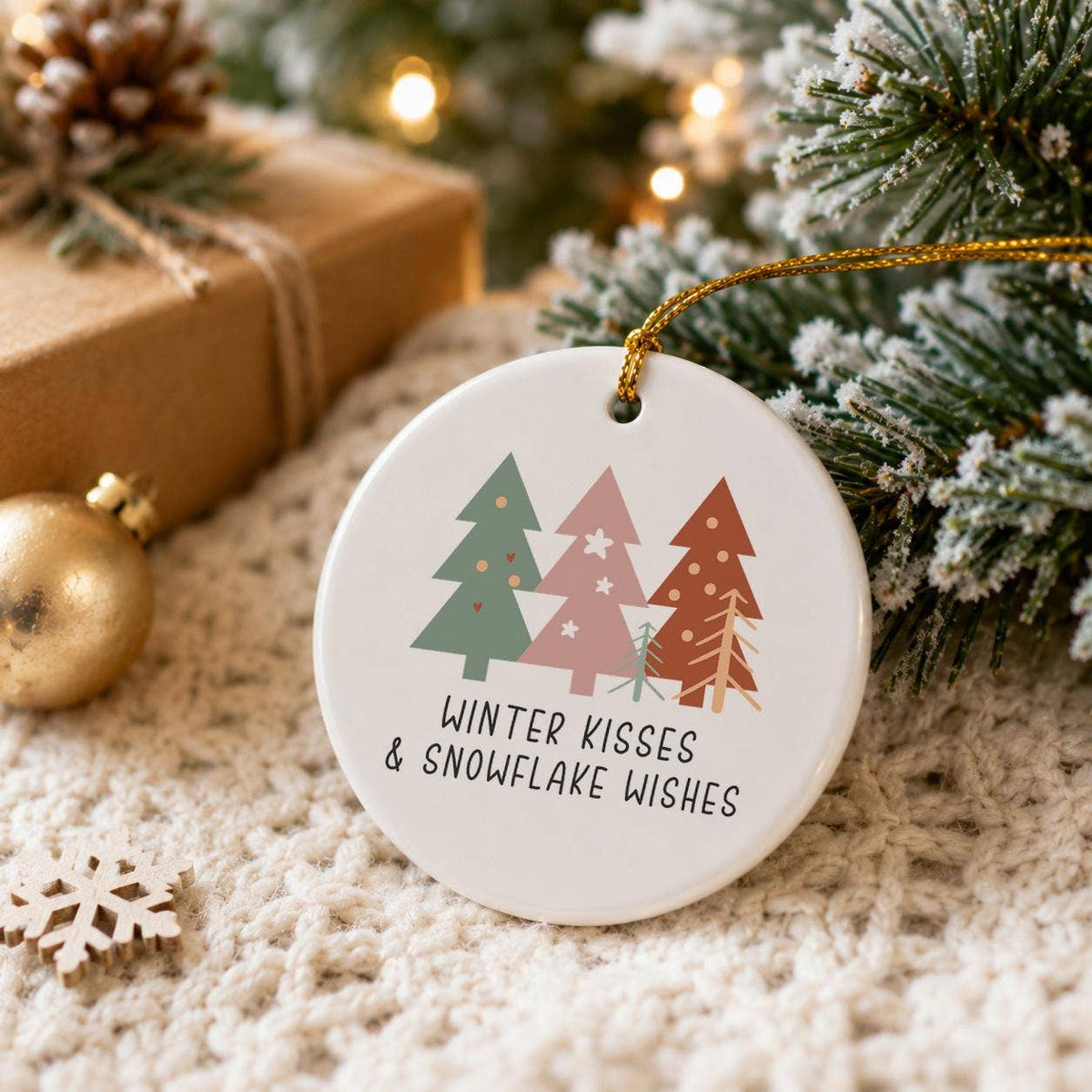 Winter Kisses Snowflake Ceramic Ornament with Gift Box