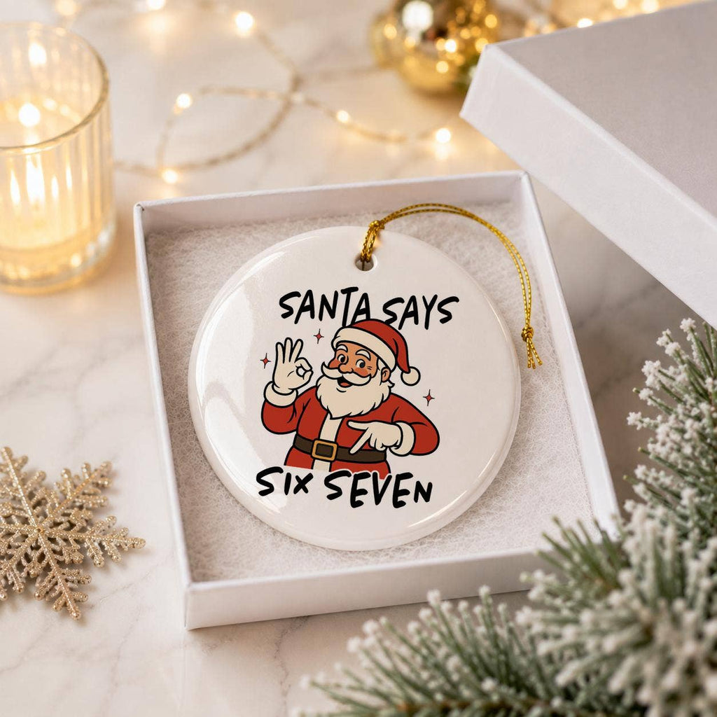 Humorous Santa Claus Hand Gesture Ceramic Christmas Ornament