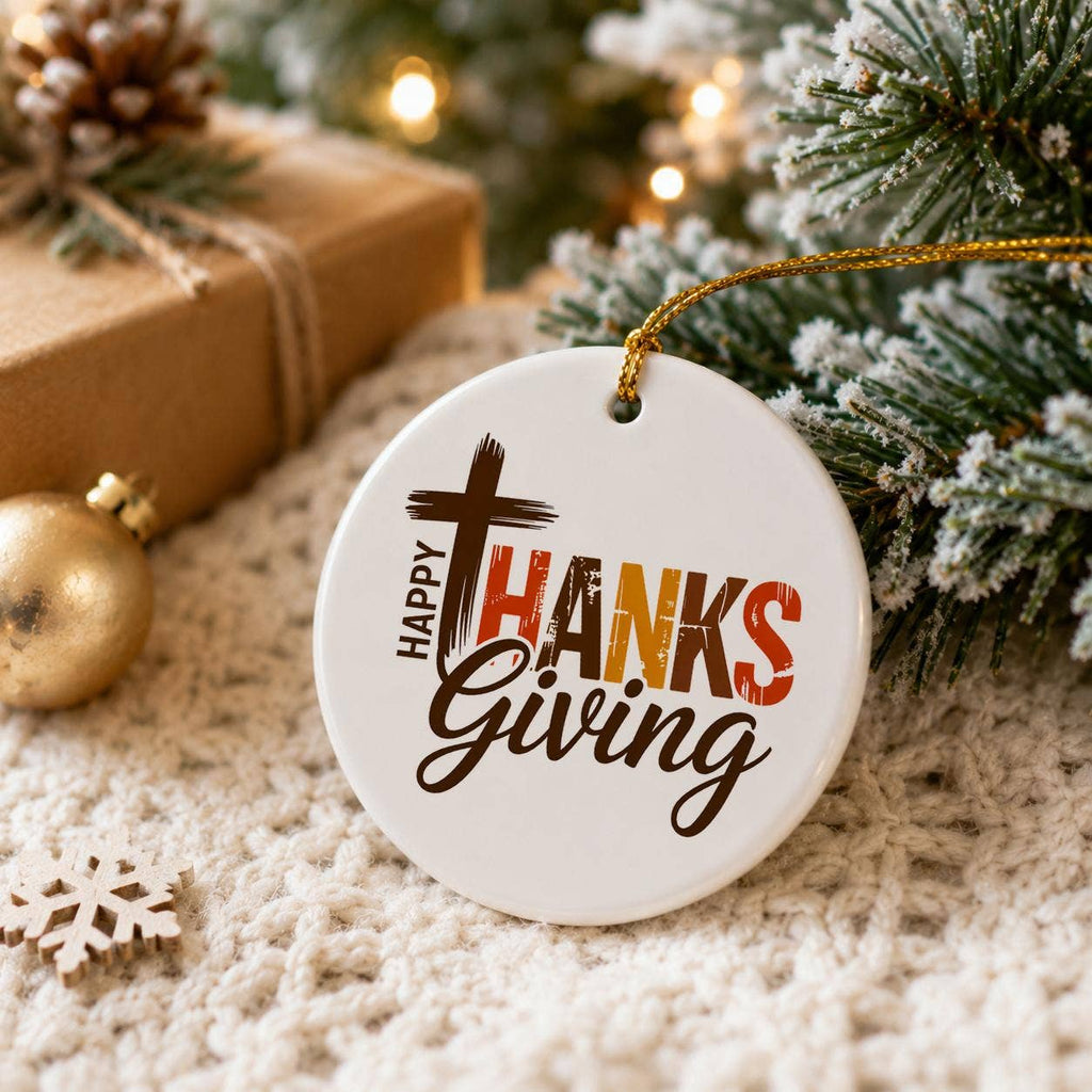Thanksgiving Ceramic Cross Ornament - Autumn Colors Gift Box