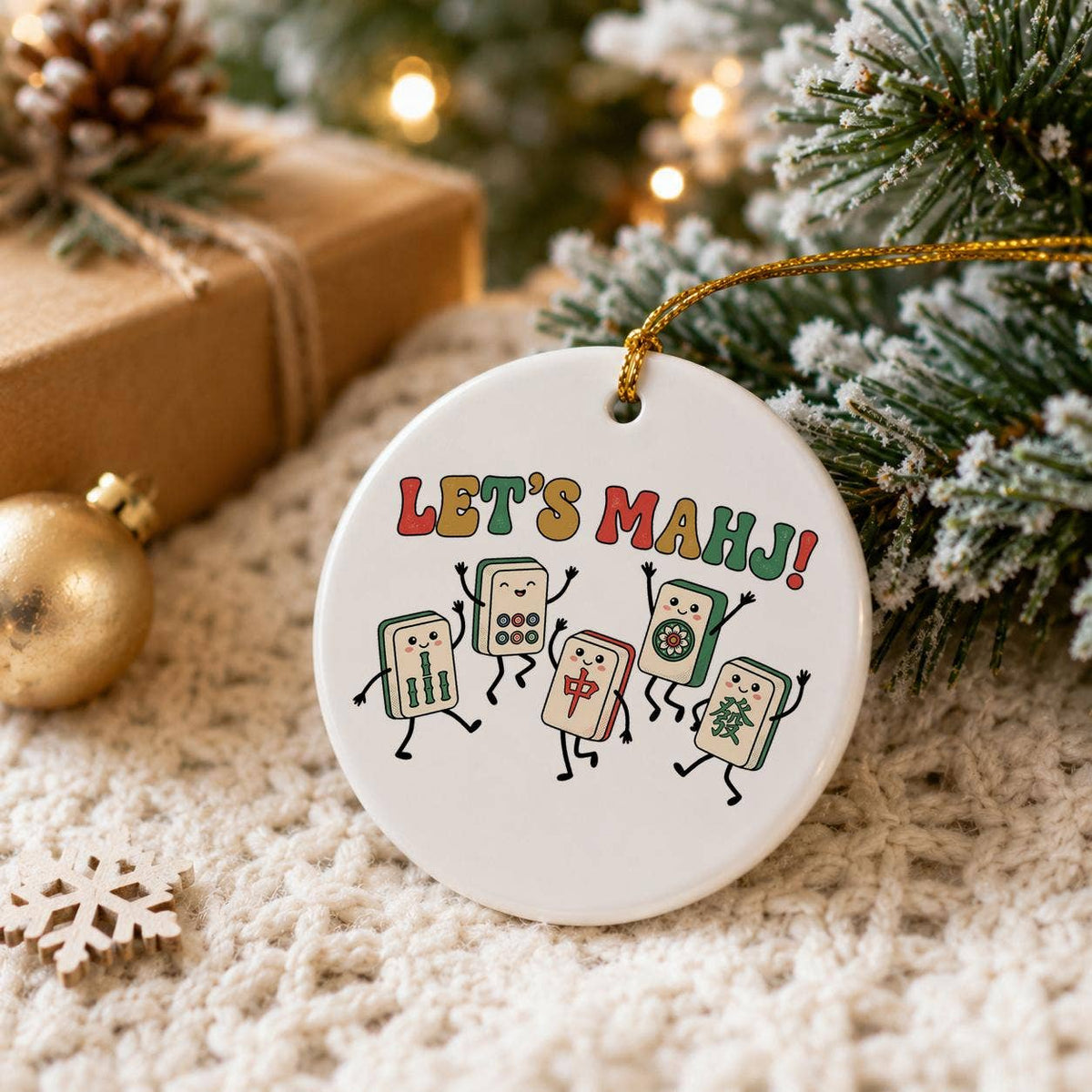Premium Ceramic Mahjong Christmas Ornament with Gift Box