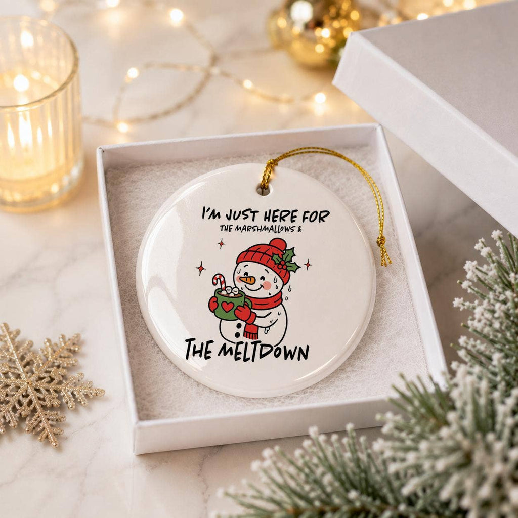 Cheerful Snowman Marshmallow Ceramic Ornament Holiday Gift