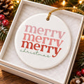 Merry Christmas Ceramic Ornament with Gold Ribbon Gift Box