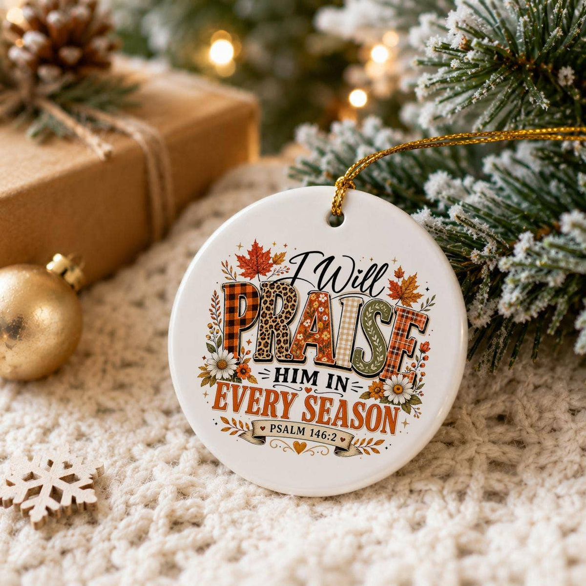 Psalm 146:2 Autumn Faith Ceramic Ornament Gift Box