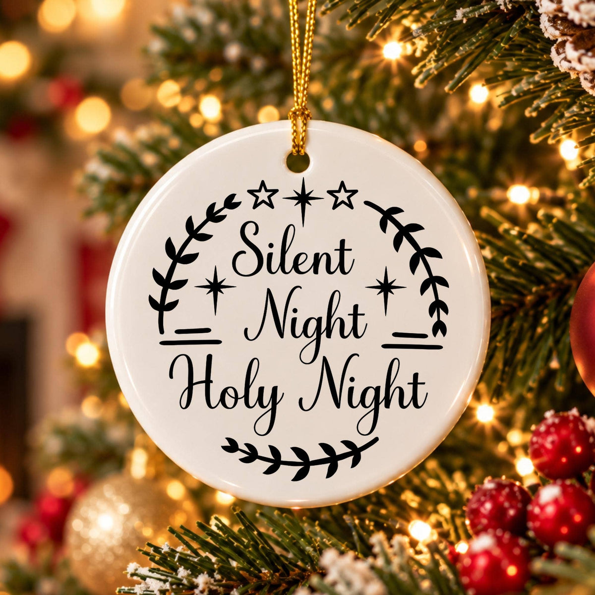 Silent Night Holy Night Ceramic Christmas Ornament