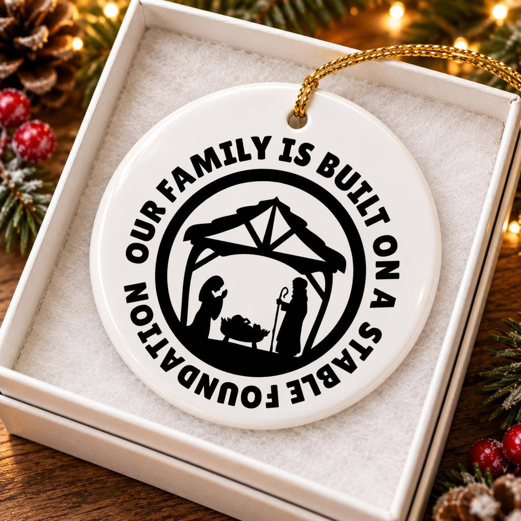 Nativity Ceramic Ornament with Inspirational Family Message