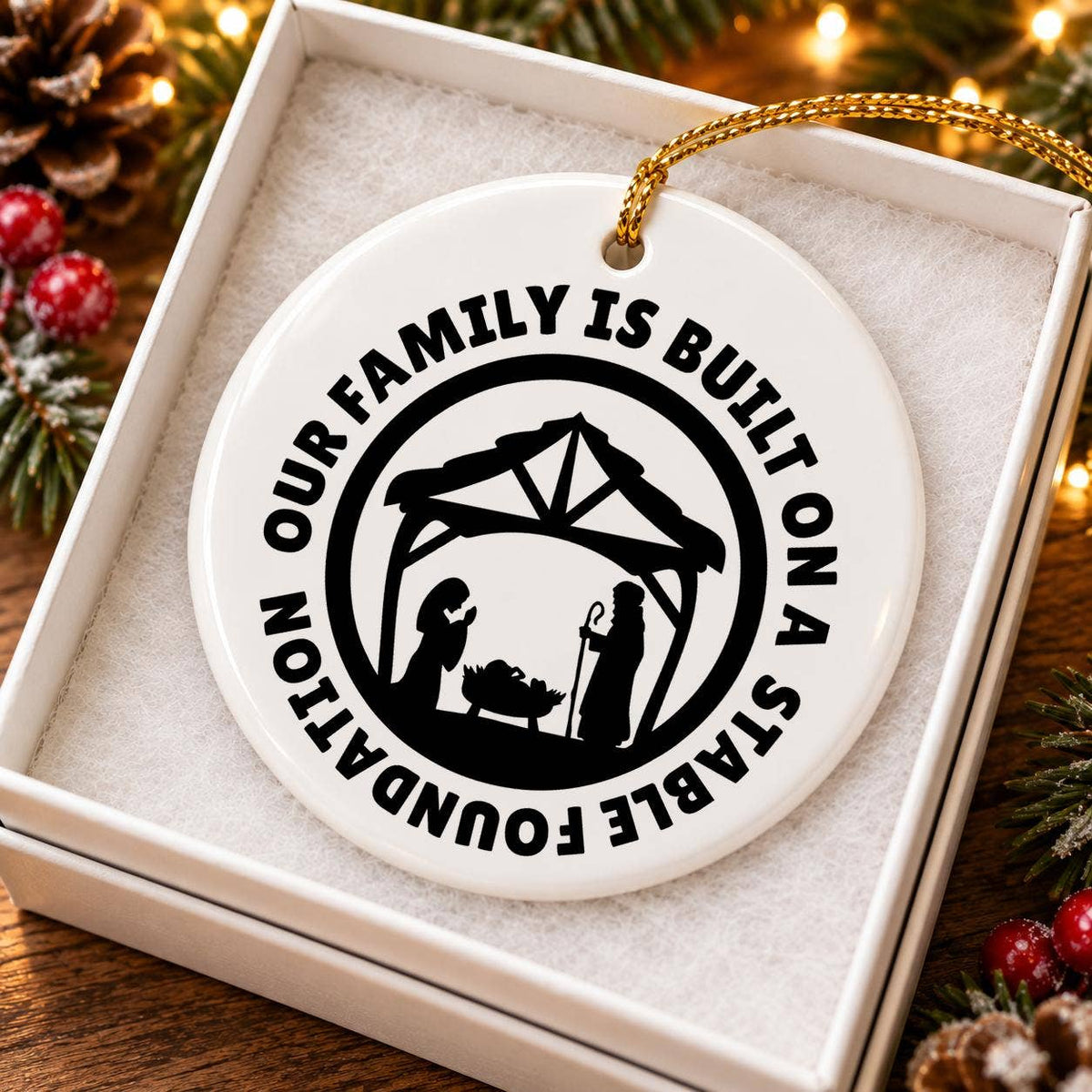 Nativity Ceramic Ornament with Inspirational Family Message