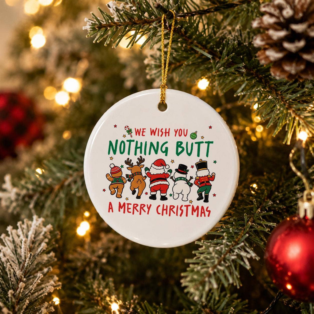 Cheeky Christmas Humor Ceramic Ornament with Gift Box