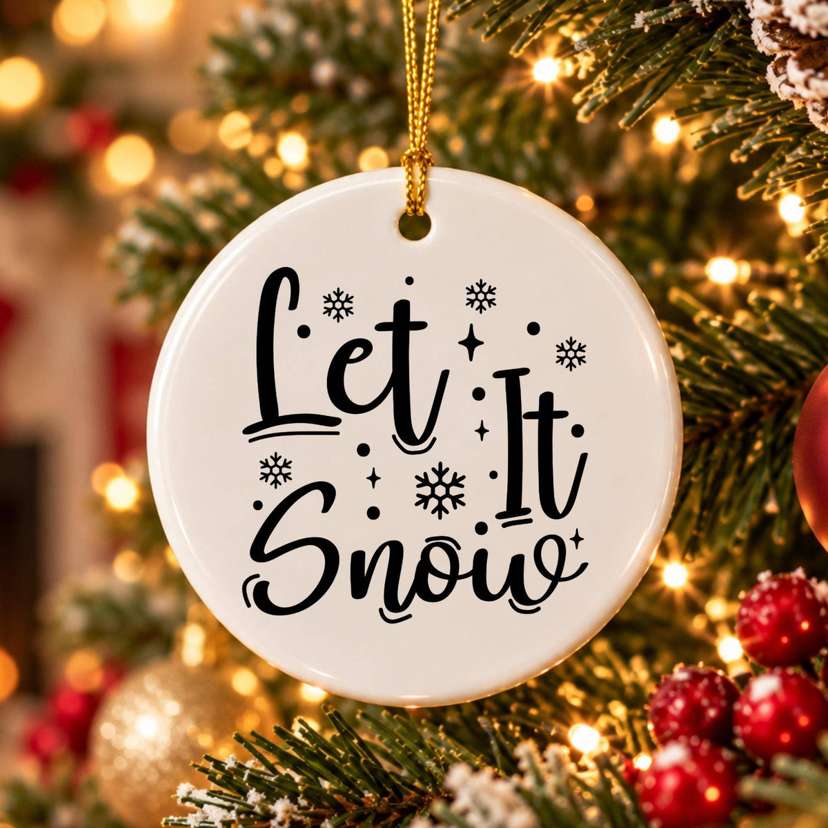 Elegant "Let It Snow" Snowflake Ceramic Ornament with Box