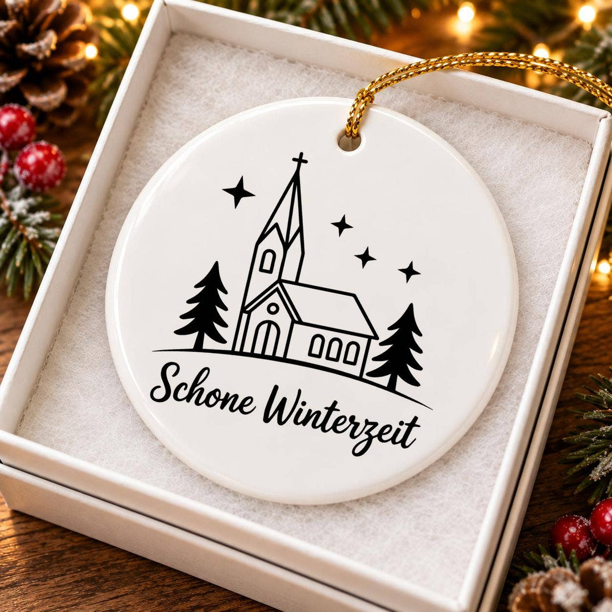 Schöne Winterzeit Church Ceramic Ornament Gift Boxed