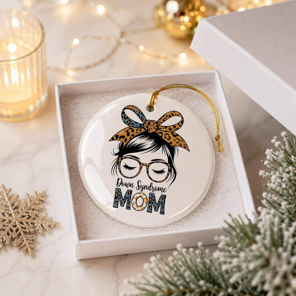 Down Syndrome Mom Ceramic Ornament with Bow - Heartfelt Gift