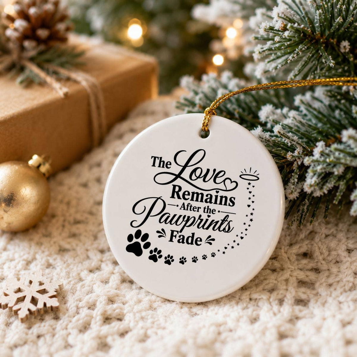Pet Memorial Ceramic Ornament with Pawprints & Halos Motif