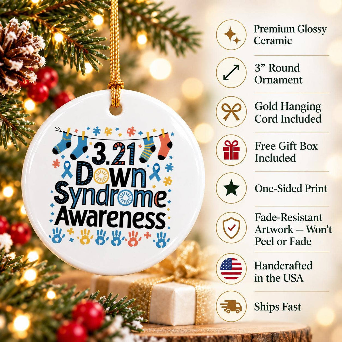Down Syndrome Awareness Ceramic Ornament Gift Boxed